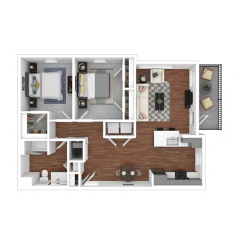 Floor plan for 2 beds, 1 bath, 1024 sqft